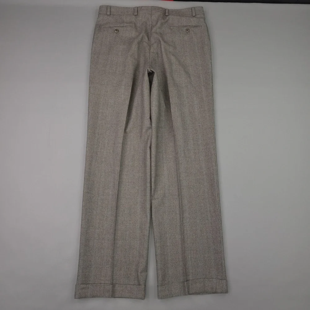Polo University Pants Mens 35x32 Gray Wool Glen Plaid Pleated Cuffed Trousers